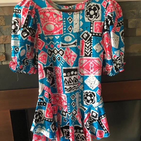 Colorful Geometric Pattern Figure Skating Dress - Picture 2 of 6